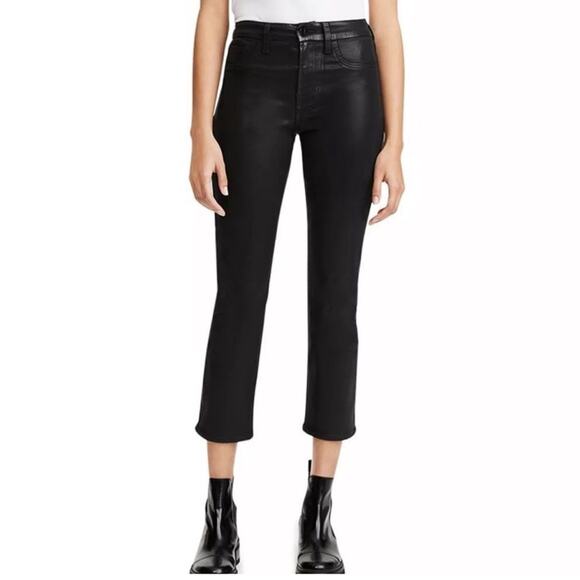 NWT Jen7 by 7 For All Mankind Coated Straight Ankle Jeans in Black Coat Size 12 - Picture 1 of 14